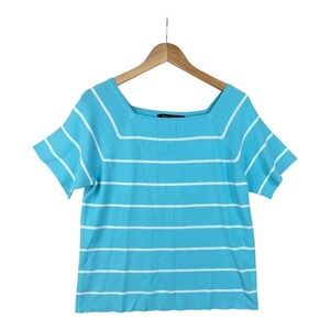 New‎ Dialogue Striped Square Neck Blouse size Large Blue/White